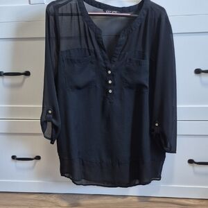 Express Black Sheer Blouse with Button Detail